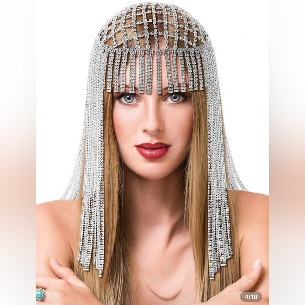 Elegant Queen Cleopatra ! Silver Rhinestone Hair Accessory